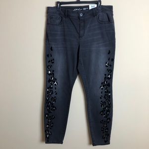 Black Wash Straight Skinny Velvet & Metallic